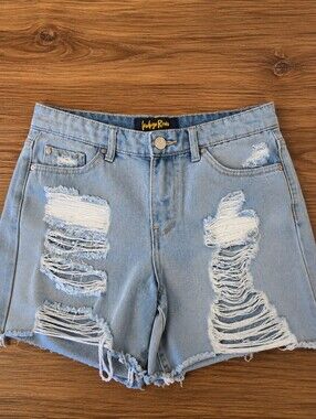 Womens Indigo Rein Distressed Denim Shorts Size 7 Blue Jean Summer Casual